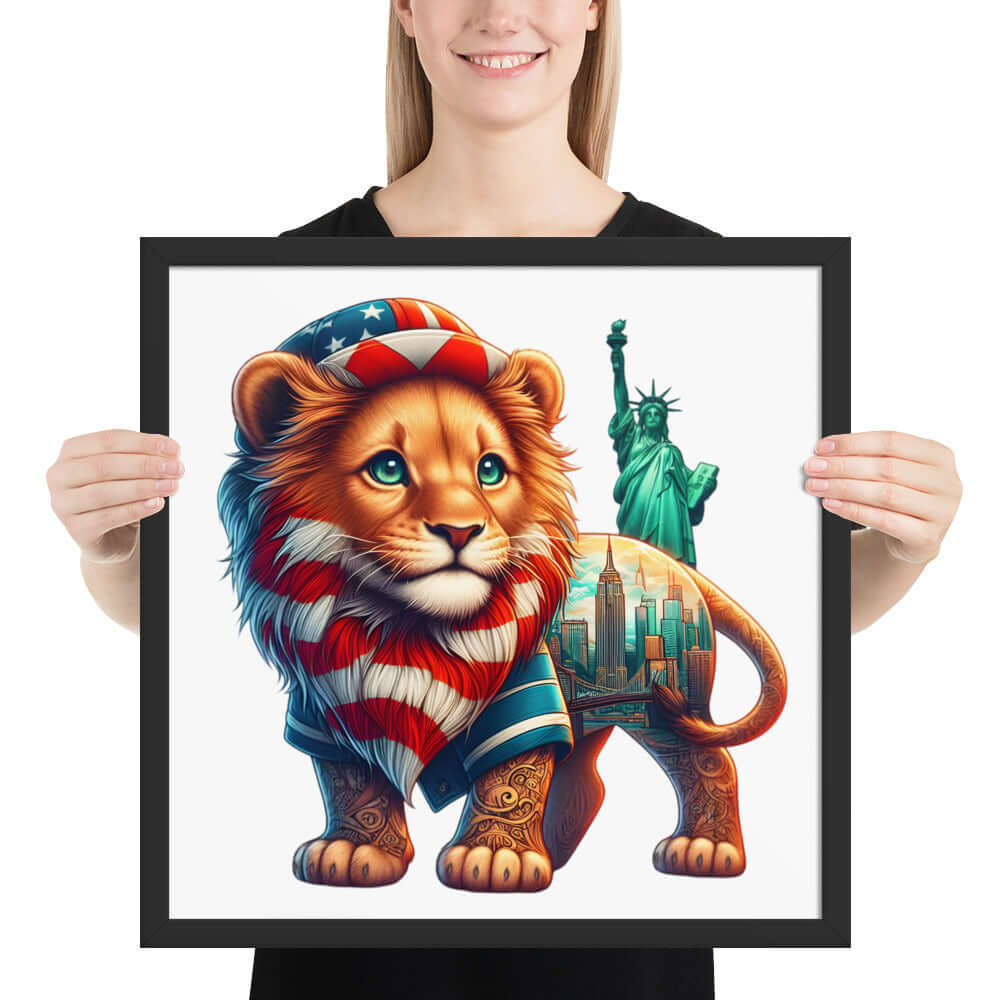 New York Lion Framed Poster: Digital Design for Home Decor and Wall Art