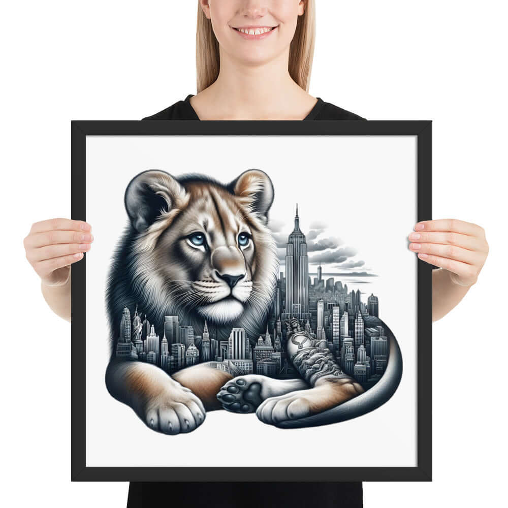 New York Lion Framed Poster: Digital Design for Home Decor and Wall Art