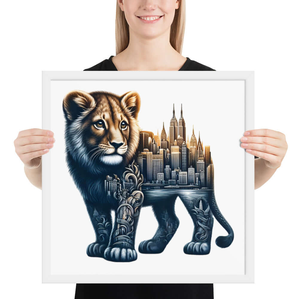 New York Lion Framed Poster: Digital Design for Home Decor and Wall Art