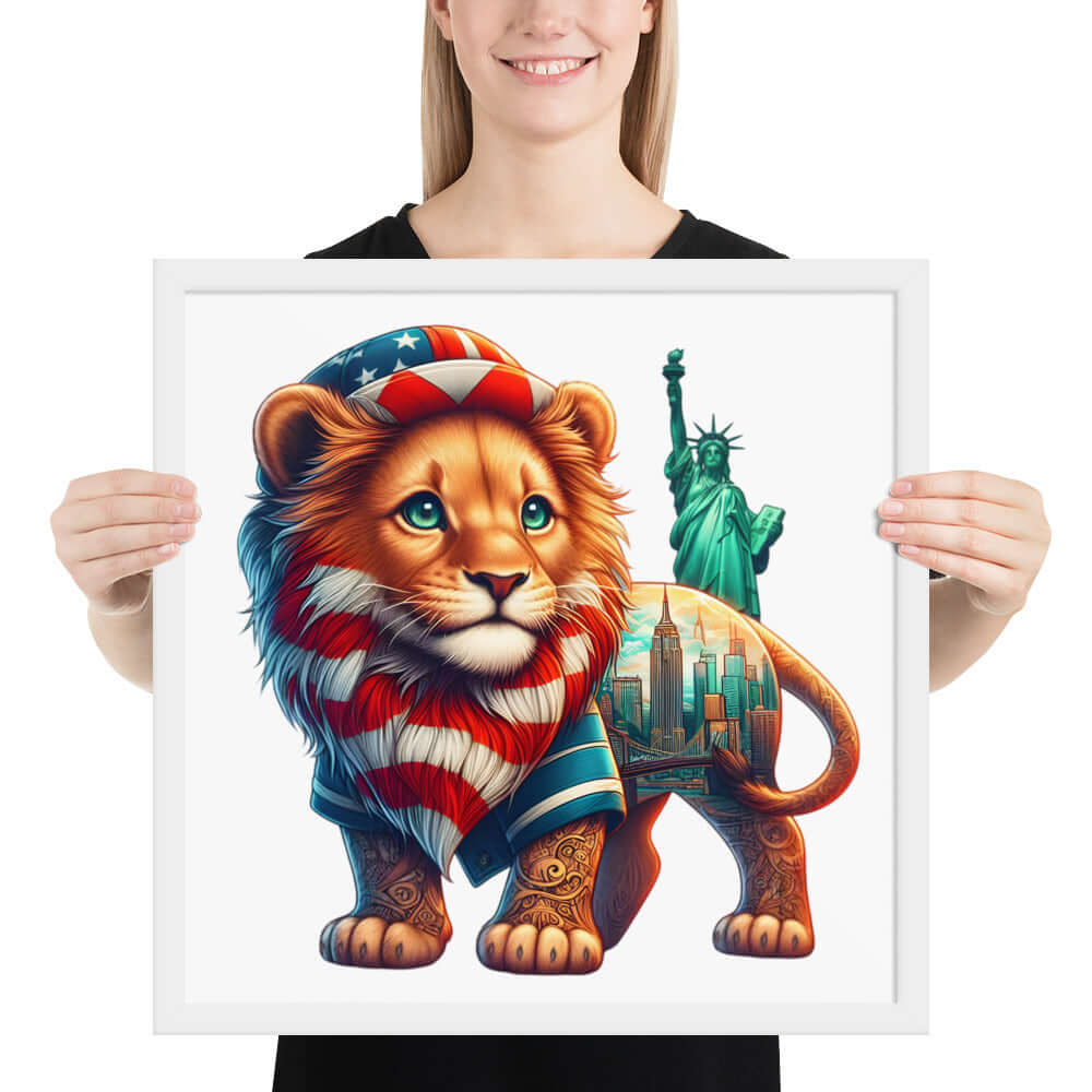 New York Lion Framed Poster: Digital Design for Home Decor and Wall Art