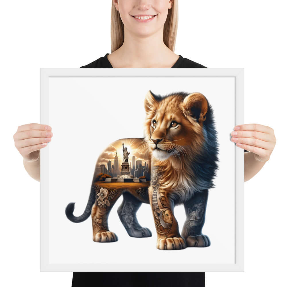 New York Lion Framed Poster: Digital Design for Home Decor and Wall Art
