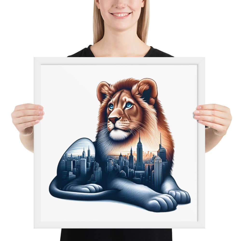 New York Lion Framed Poster: Digital Design for Home Decor and Wall Art