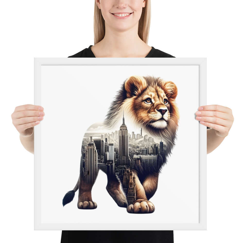 New York Lion Framed Poster: Digital Design for Home Decor and Wall Art
