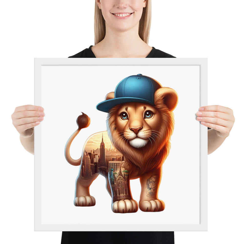 New York Lion Framed Poster: Digital Design for Home Decor and Wall Art