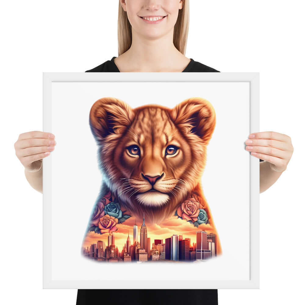 New York Lion Framed Poster: Digital Design for Home Decor and Wall Art
