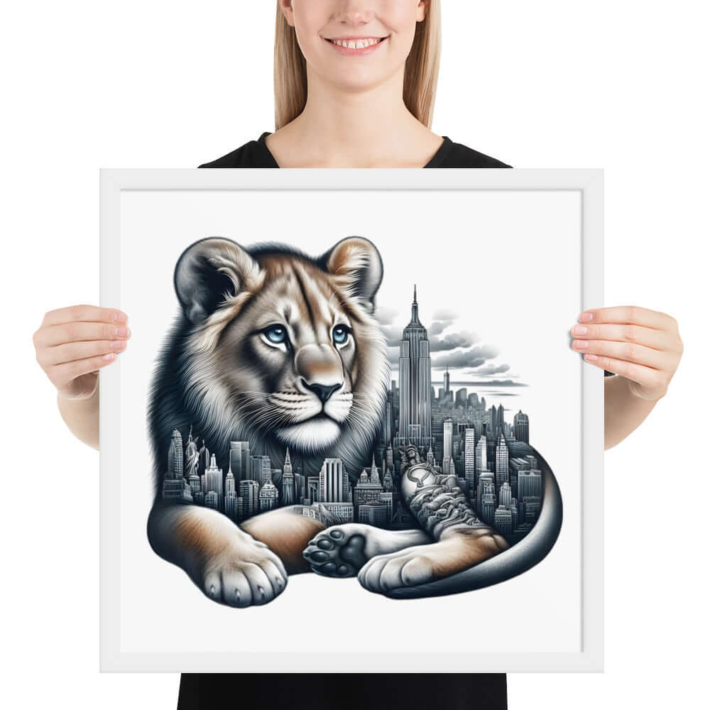 New York Lion Framed Poster: Digital Design for Home Decor and Wall Art
