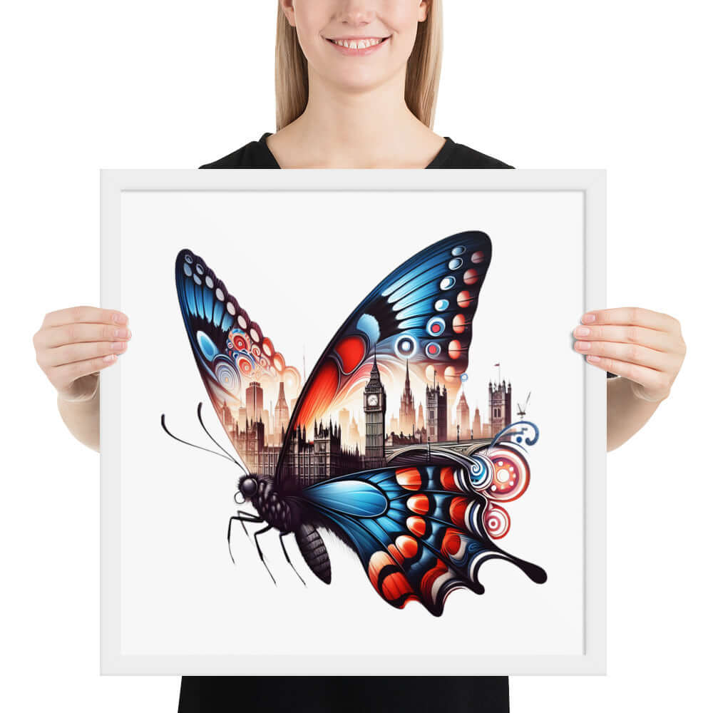 London Butterfly Framed Poster: Digital Design for Home Decor and Wall Art
