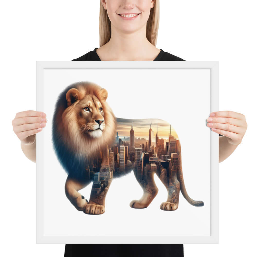 New York Lion Framed Poster: Digital Design for Home Decor and Wall Art