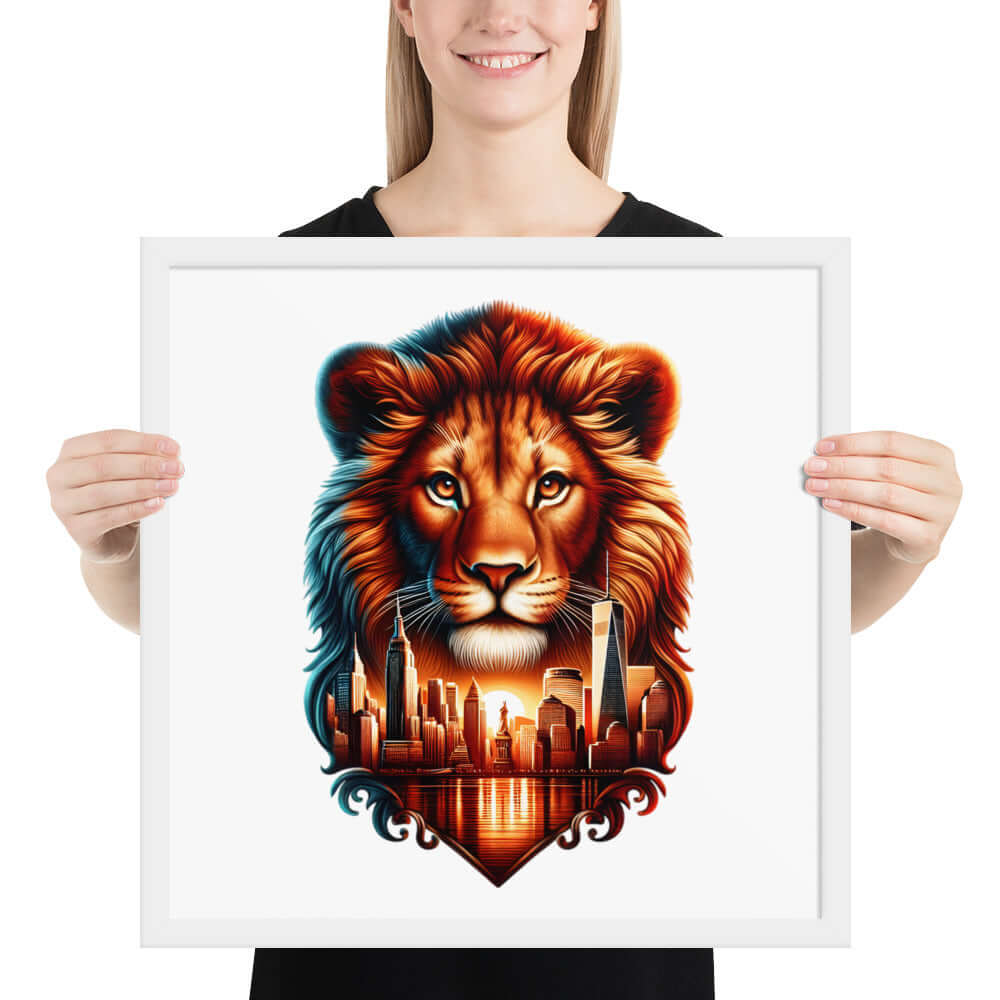New York Lion Framed Poster: Digital Design for Home Decor and Wall Art