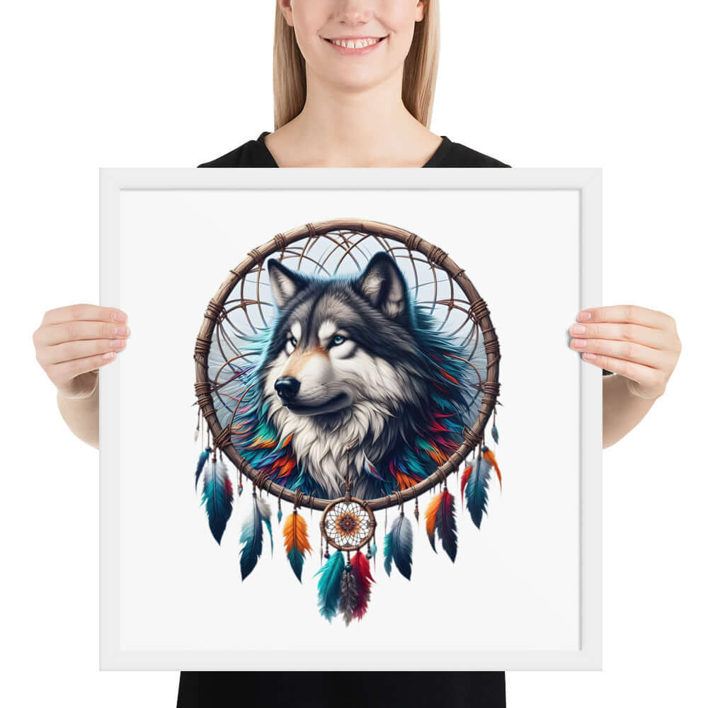Dreamcatcher Wolf Framed Poster: Digital Design for Home Decor and Wall Art