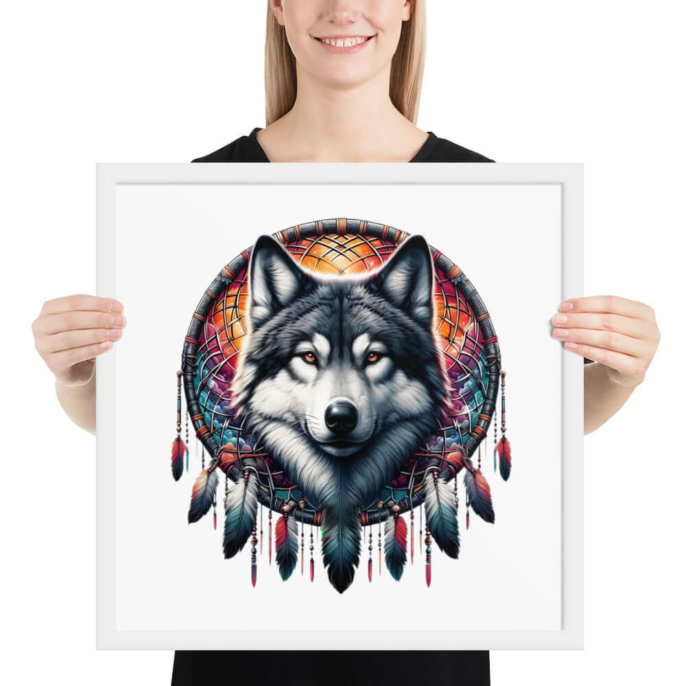 Dreamcatcher Wolf Framed Poster: Digital Design for Home Decor and Wall Art