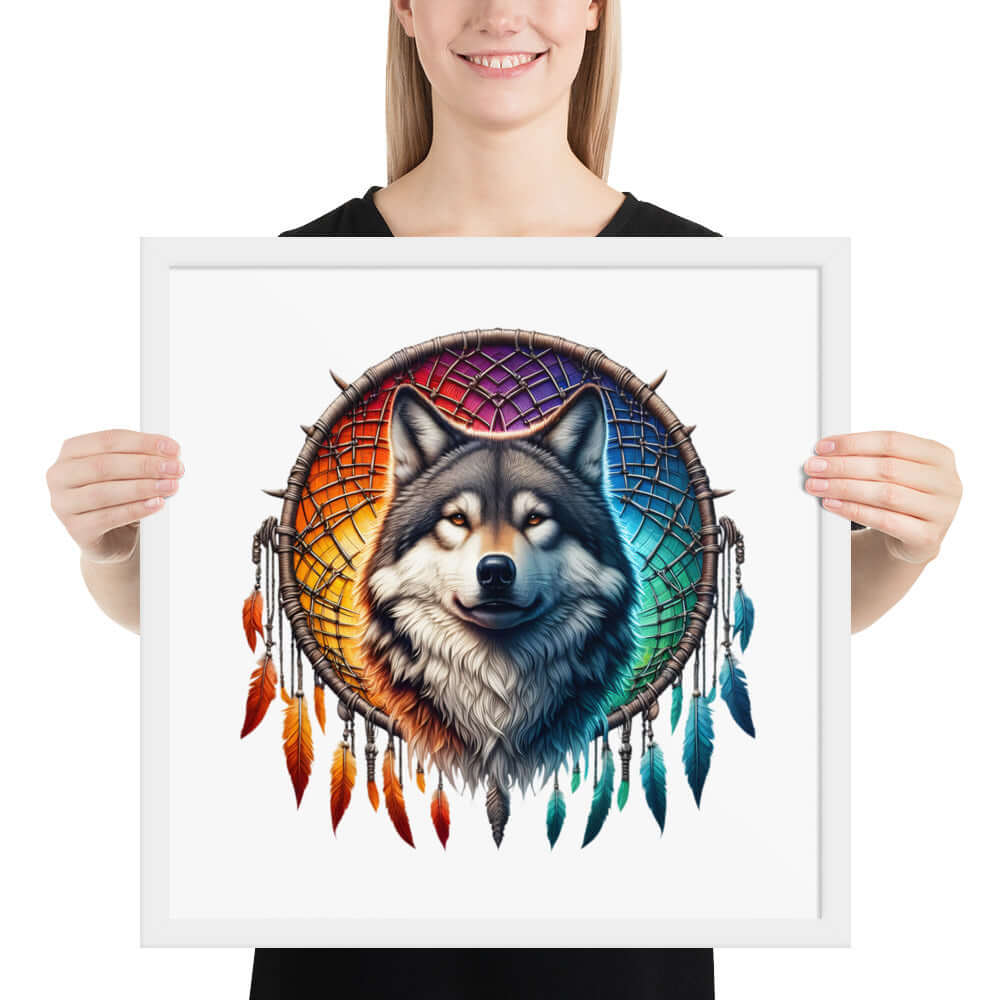 Dreamcatcher Wolf Framed Poster: Digital Design for Home Decor and Wall Art