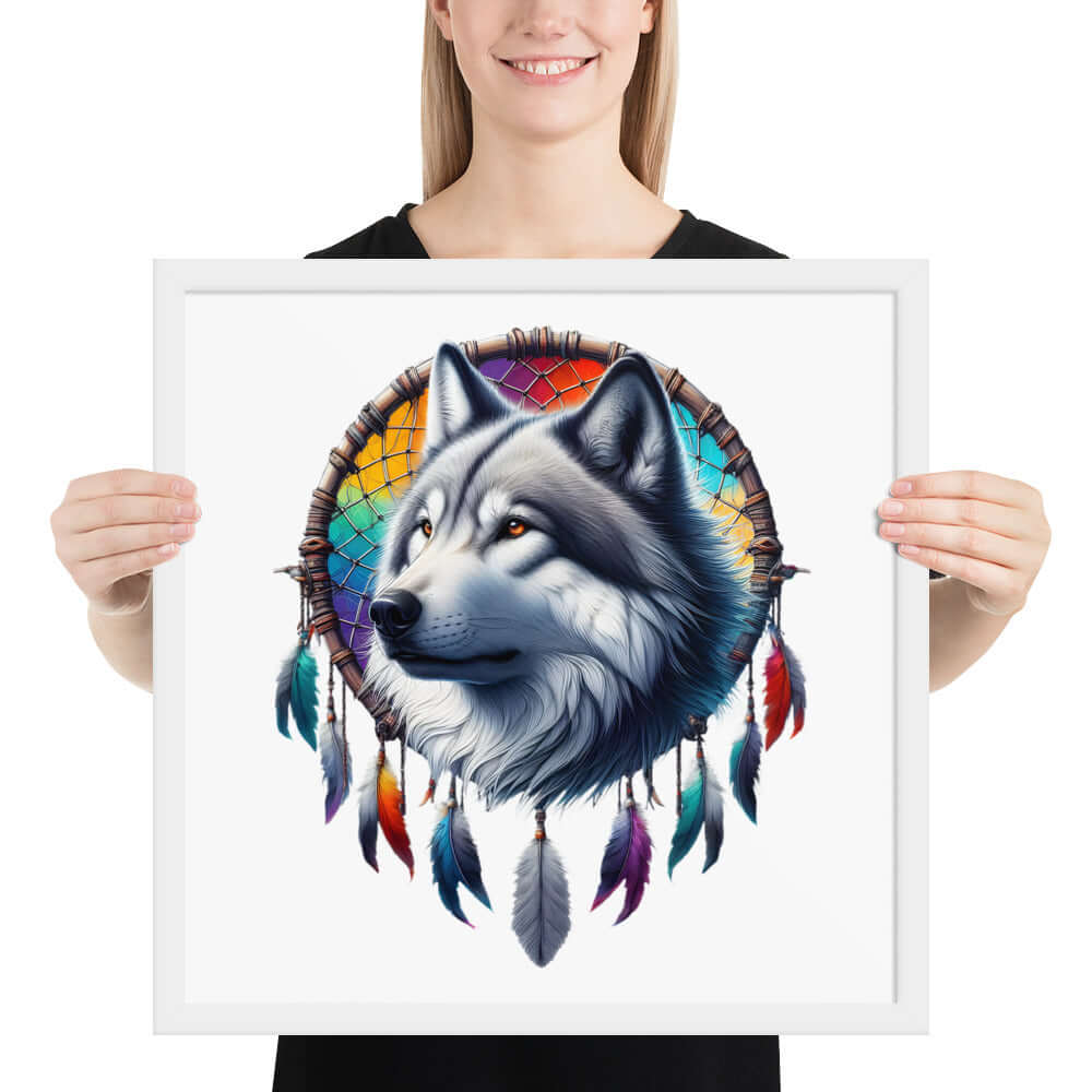 Dreamcatcher Wolf Framed Poster: Digital Design for Home Decor and Wall Art