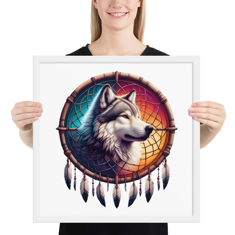 Dreamcatcher Wolf Framed Poster: Digital Design for Home Decor and Wall Art