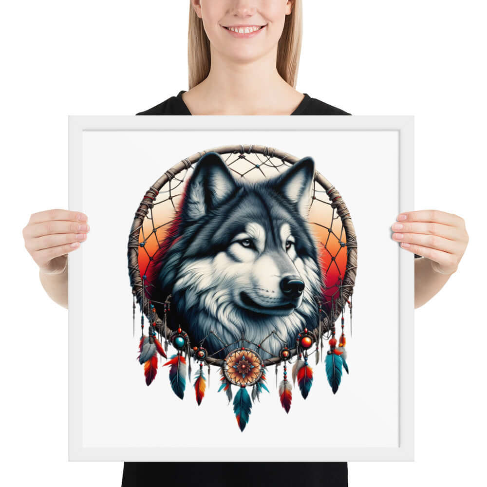 Dreamcatcher Wolf Framed Poster: Digital Design for Home Decor and Wall Art