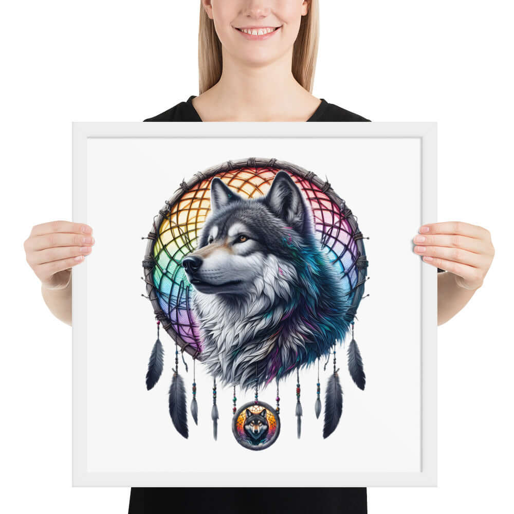 Dreamcatcher Wolf Framed Poster: Digital Design for Home Decor and Wall Art