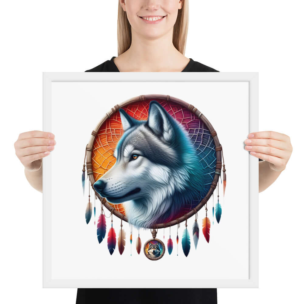 Dreamcatcher Wolf Framed Poster: Digital Design for Home Decor and Wall Art
