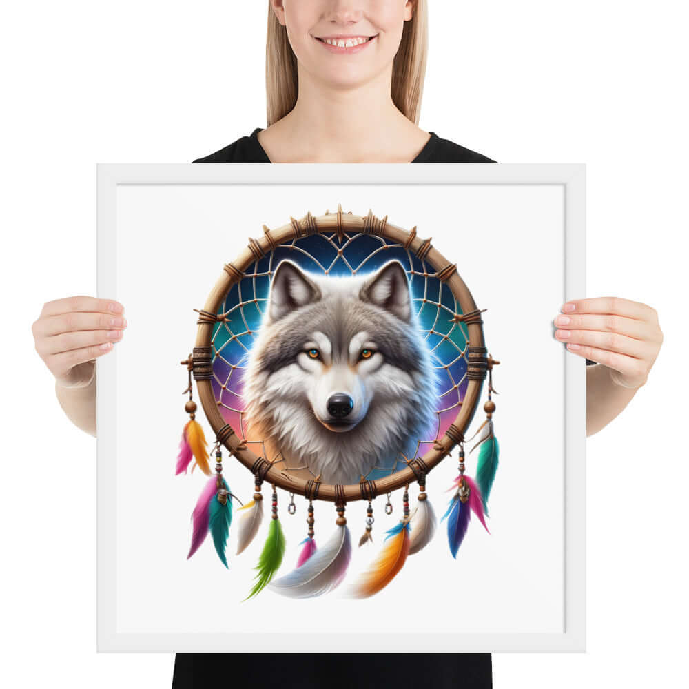 Dreamcatcher Wolf Framed Poster: Digital Design for Home Decor and Wall Art