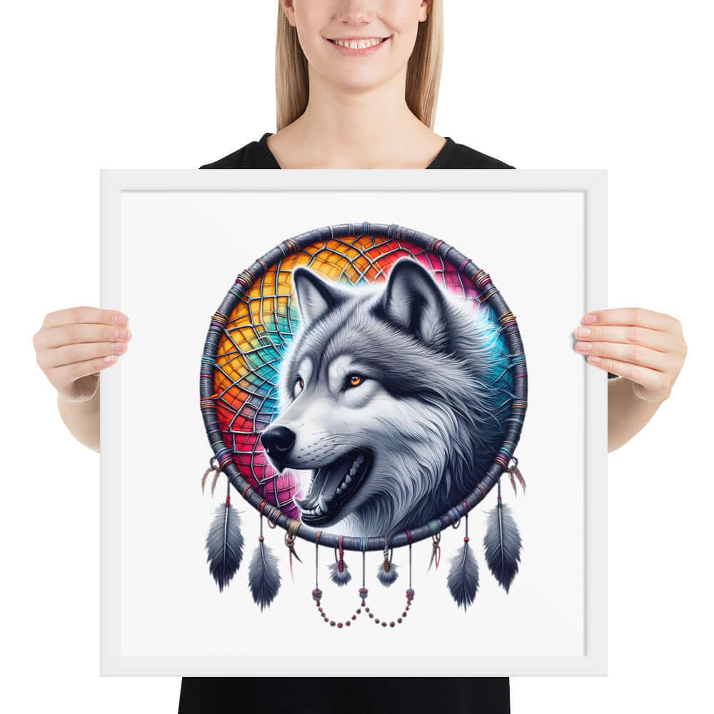 Dreamcatcher Wolf Framed Poster: Digital Design for Home Decor and Wall Art