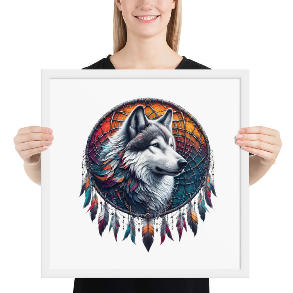 Dreamcatcher Wolf Framed Poster: Digital Design for Home Decor and Wall Art