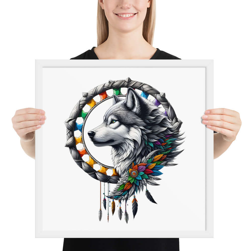 Dreamcatcher Wolf Framed Poster: Digital Design for Home Decor and Wall Art