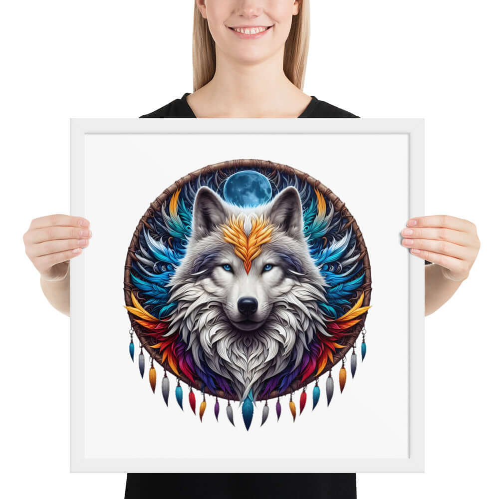 Dreamcatcher Wolf Framed Poster: Digital Design for Home Decor and Wall Art