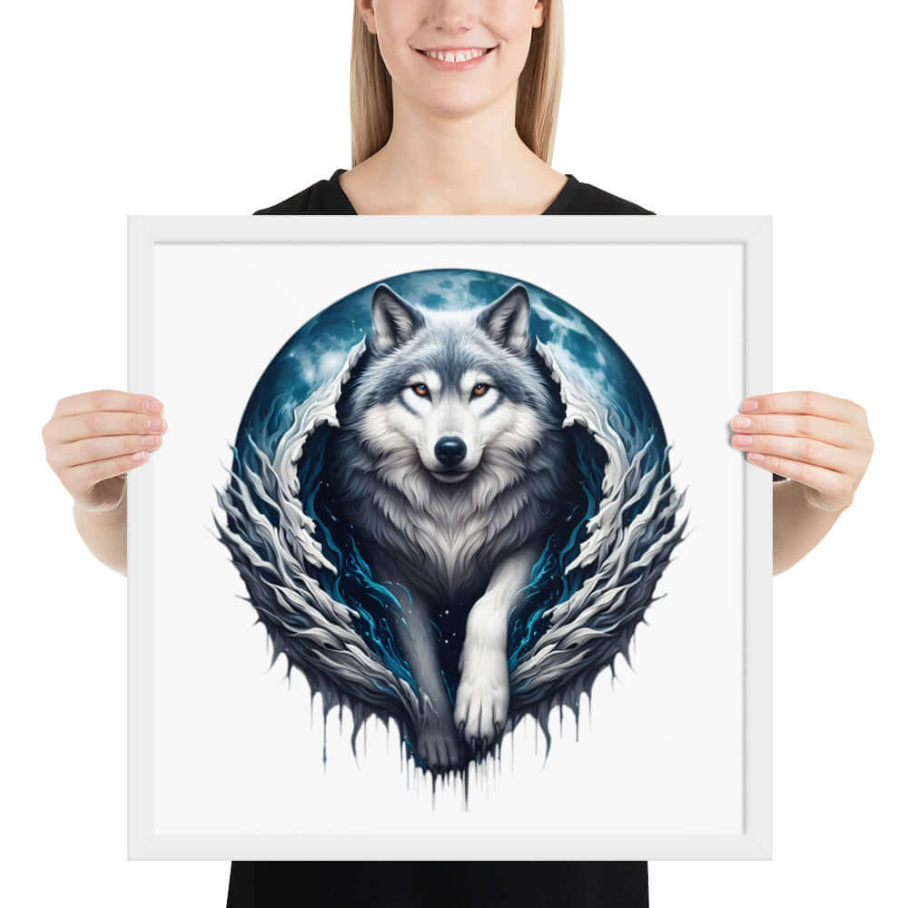 Moon Wolf Framed Poster: Digital Design for Home Decor and Wall Art