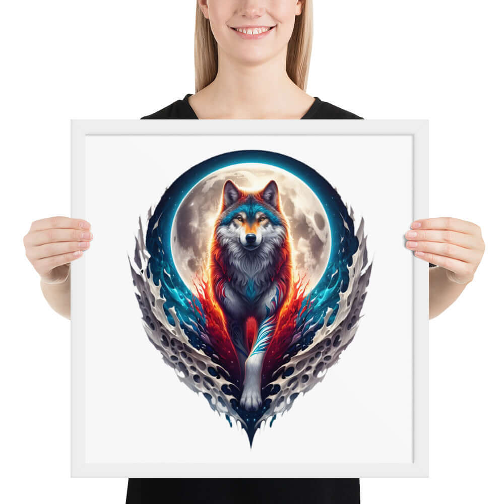 Moon Wolf Framed Poster: Digital Design for Home Decor and Wall Art