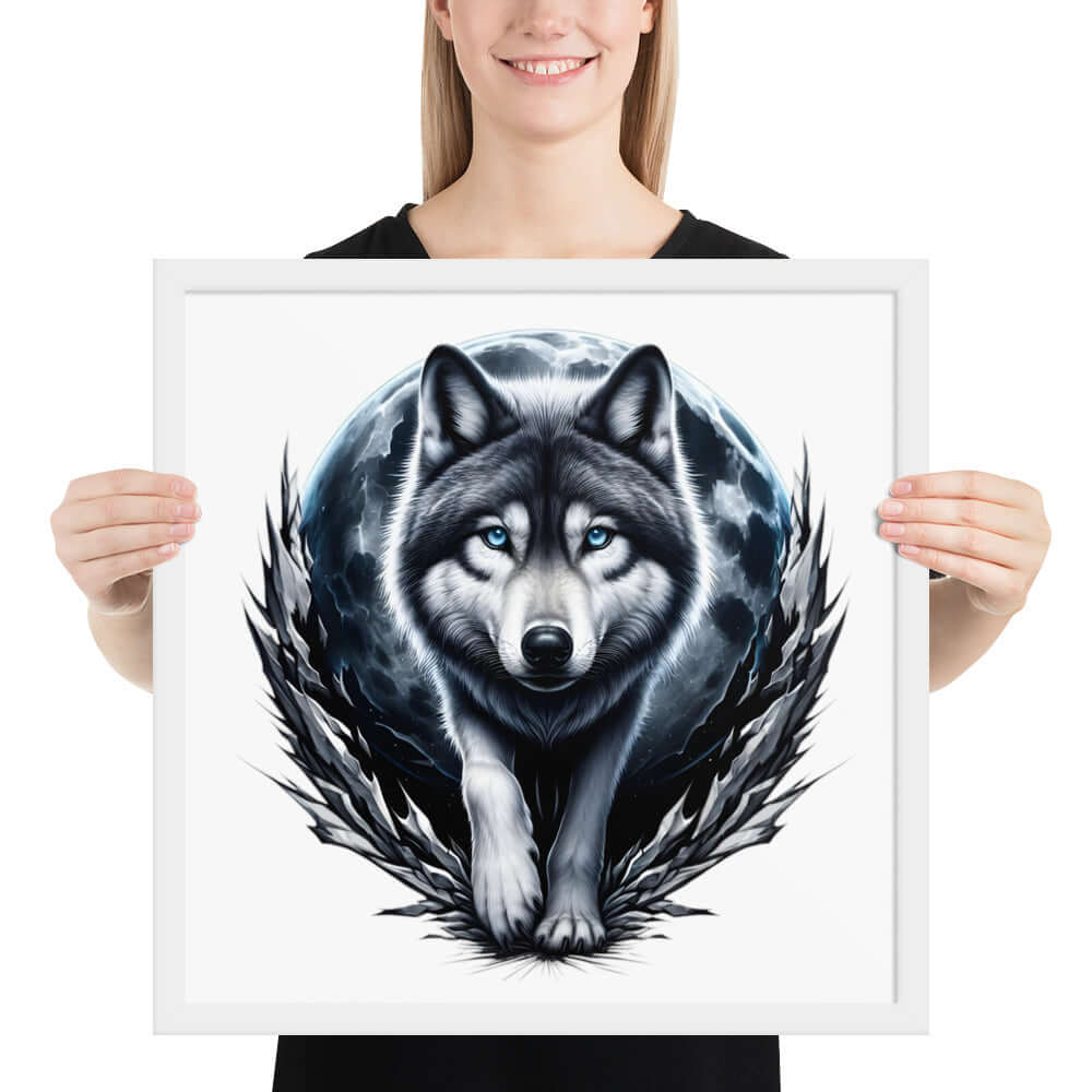 Moon Wolf Framed Poster: Digital Design for Home Decor and Wall Art