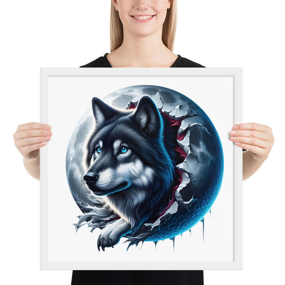 Moon Wolf Framed Poster: Digital Design for Home Decor and Wall Art
