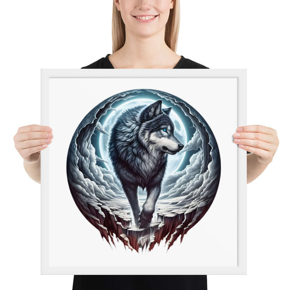 Moon Wolf Framed Poster: Digital Design for Home Decor and Wall Art