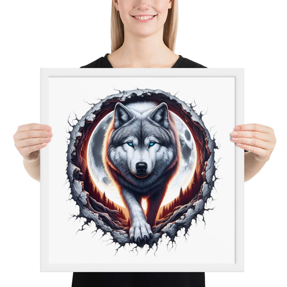 Moon Wolf Framed Poster: Digital Design for Home Decor and Wall Art