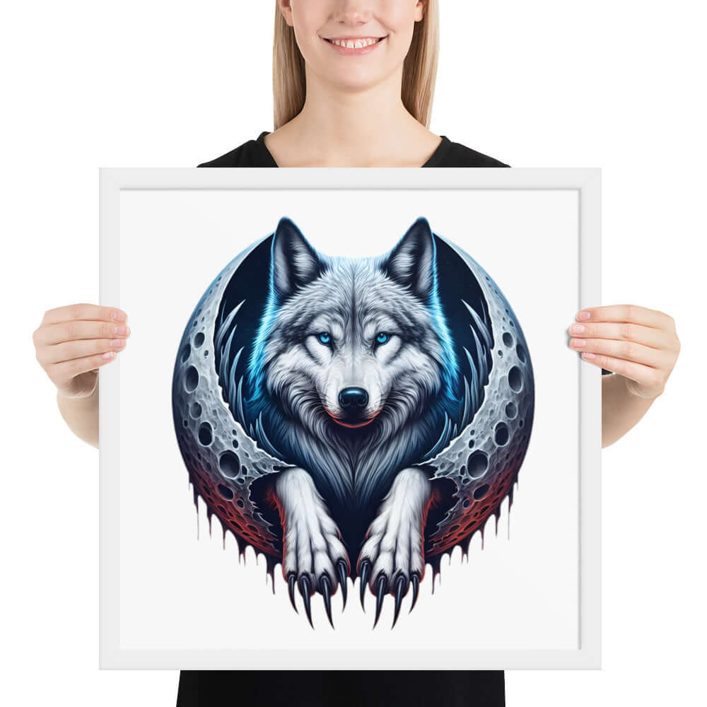 Moon Wolf Framed Poster: Digital Design for Home Decor and Wall Art