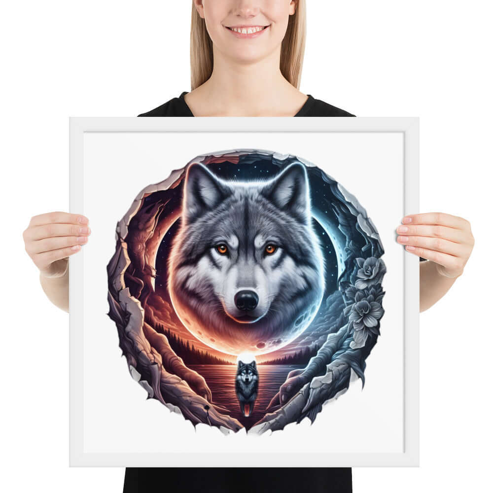Moon Wolf Framed Poster: Digital Design for Home Decor and Wall Art