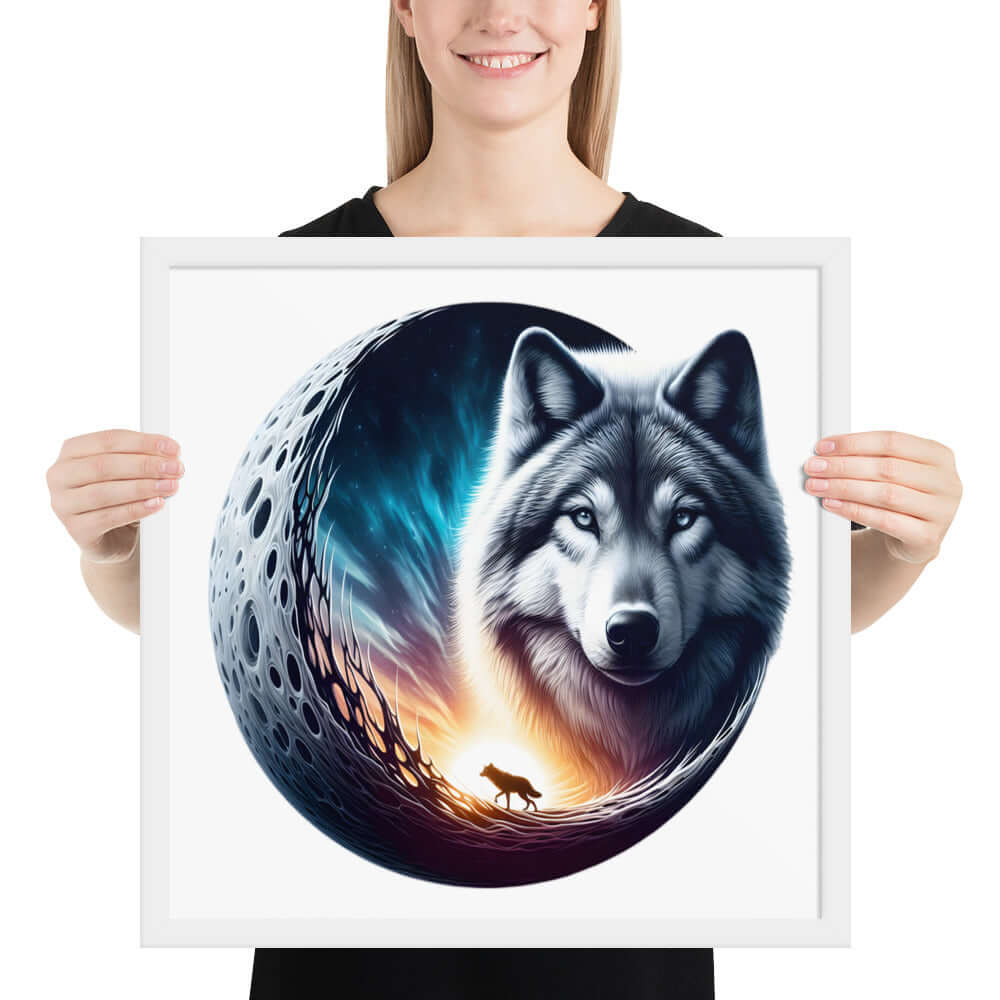 Moon Wolf Framed Poster: Digital Design for Home Decor and Wall Art