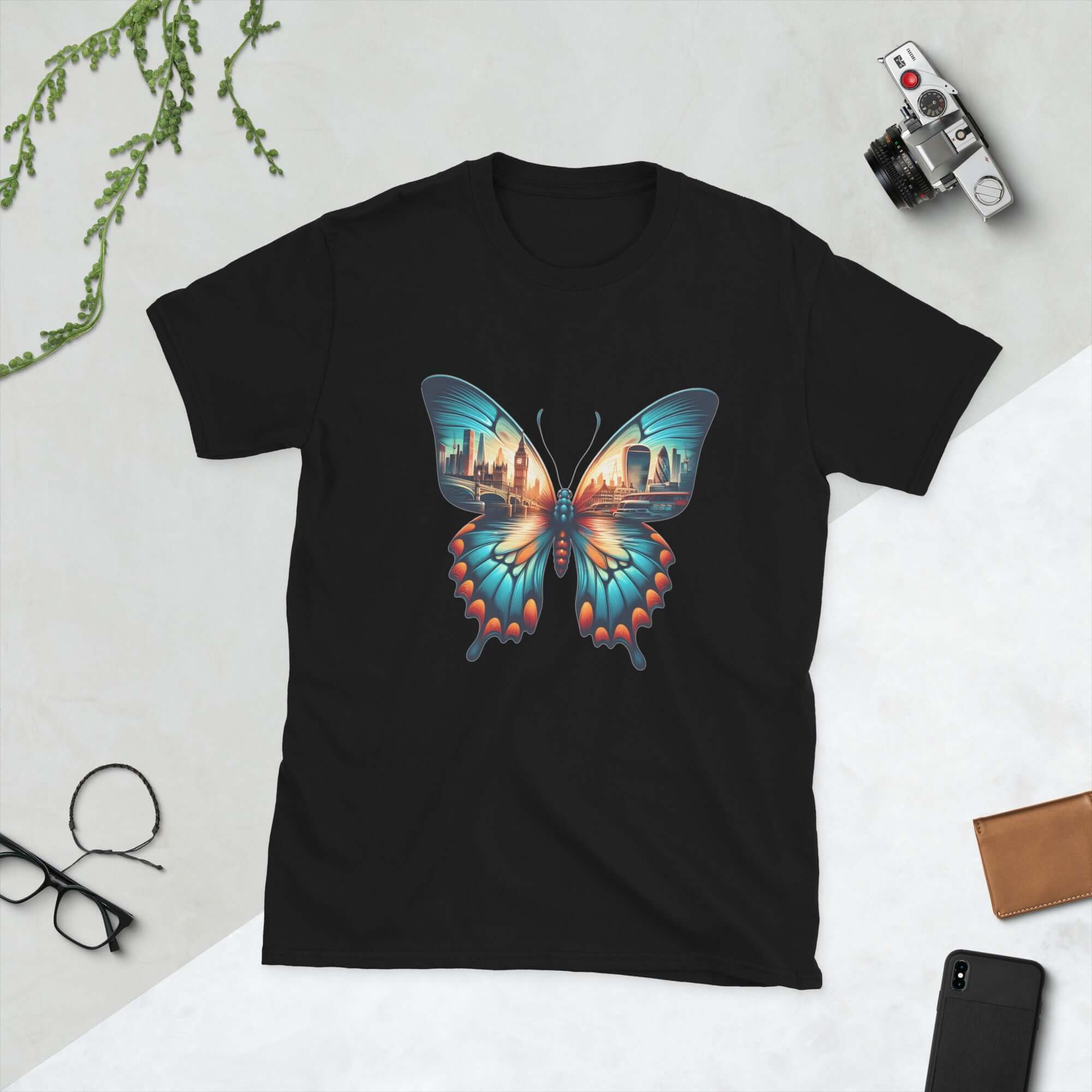 London Butterfly - Cityscape Art Apparel Short-Sleeve Unisex T-Shirt