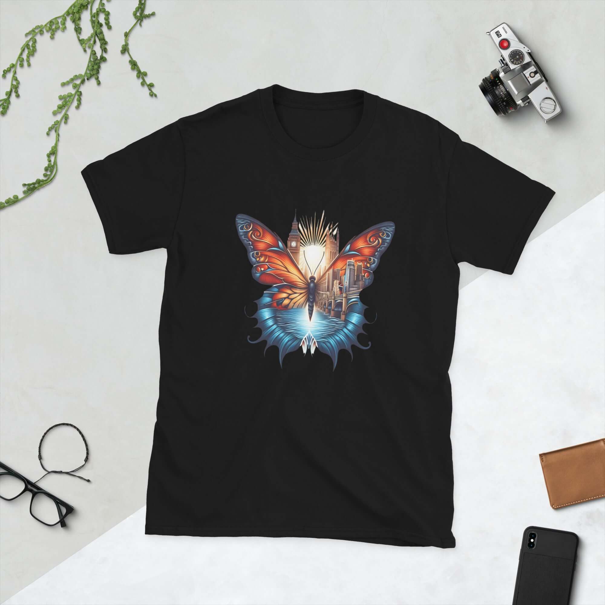 London Butterfly - Cityscape Art Apparel Short-Sleeve Unisex T-Shirt