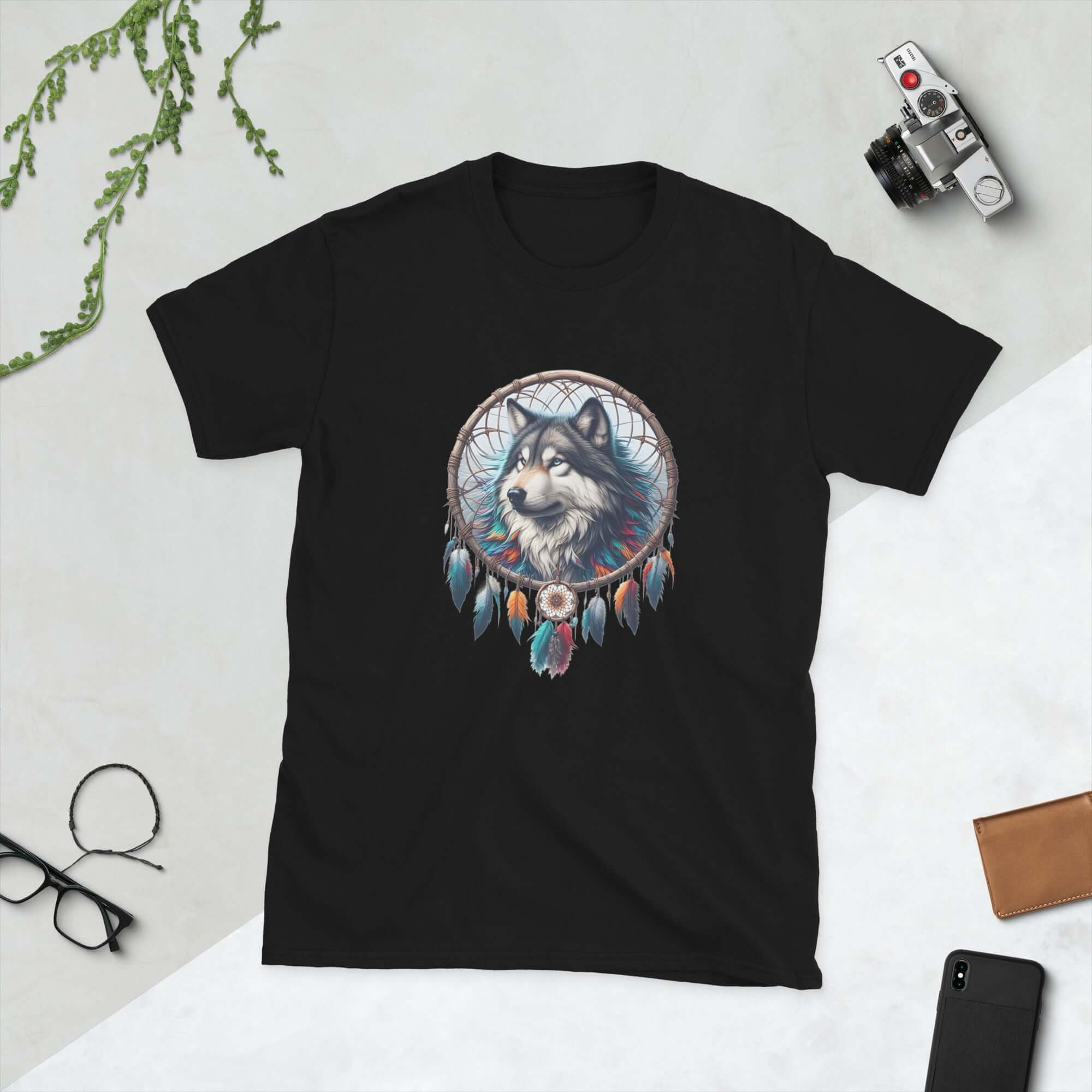 Dreamcatcher Wolf - Animal Art Apparel Short-Sleeve Unisex Mythology T-Shirt