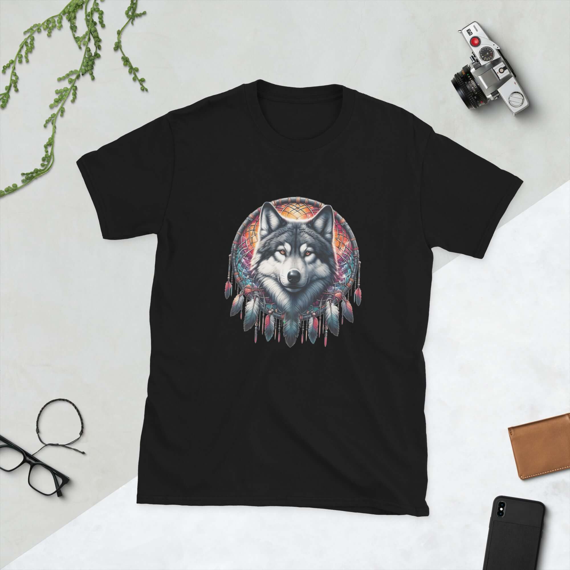 Dreamcatcher Wolf - Animal Art Apparel Short-Sleeve Unisex Mythology T-Shirt