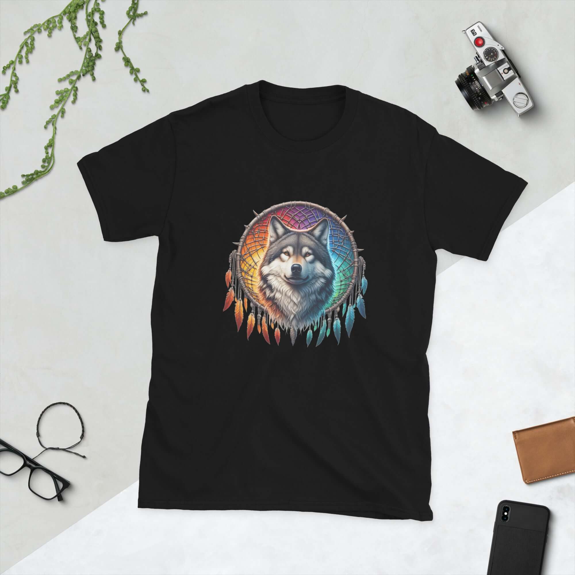 Dreamcatcher Wolf - Animal Art Apparel Short-Sleeve Unisex Mythology T-Shirt