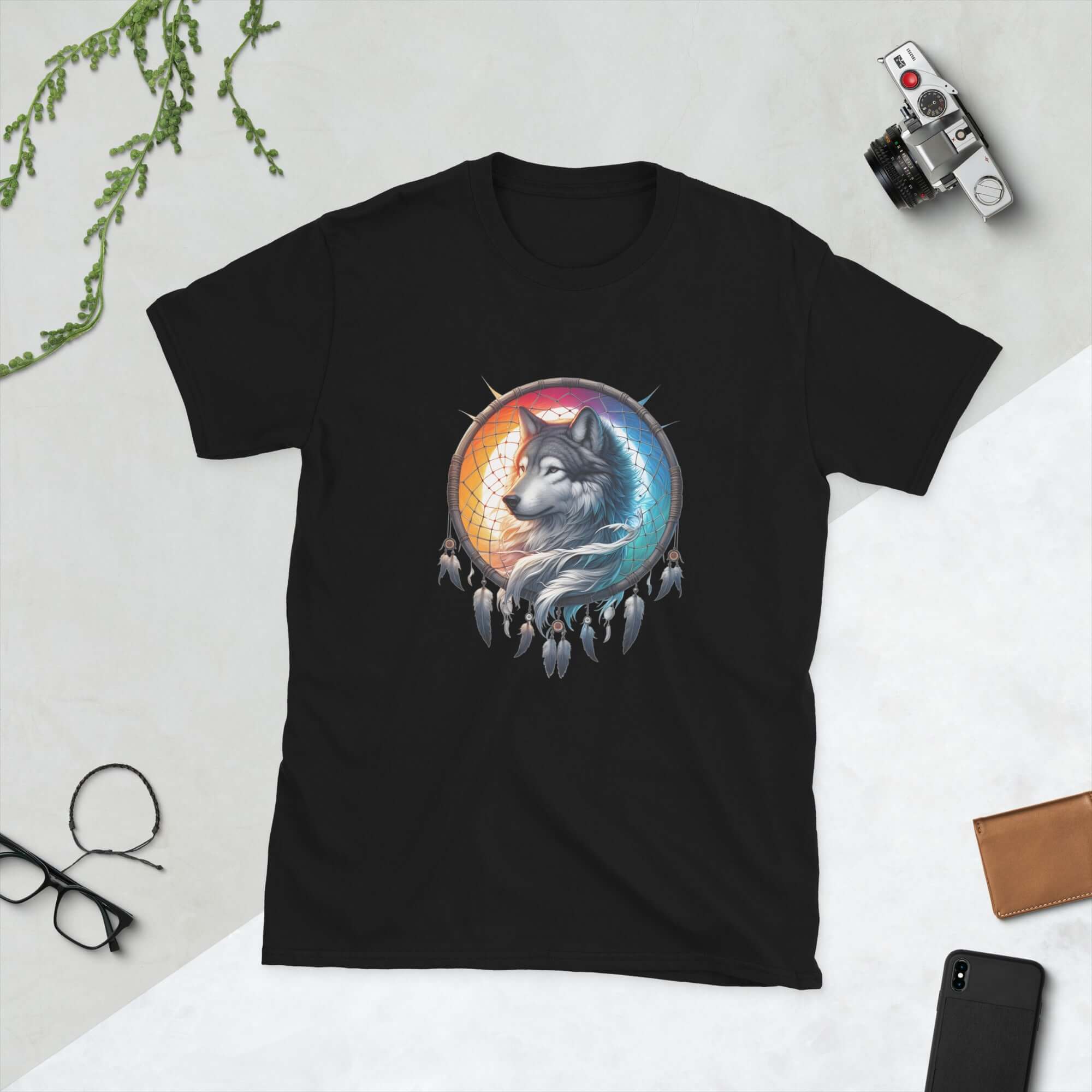 Dreamcatcher Wolf - Animal Art Apparel Short-Sleeve Unisex Mythology T-Shirt