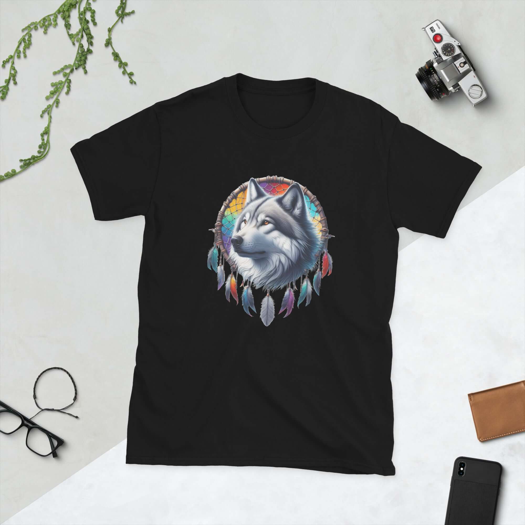 Dreamcatcher Wolf - Animal Art Apparel Short-Sleeve Unisex Mythology T-Shirt