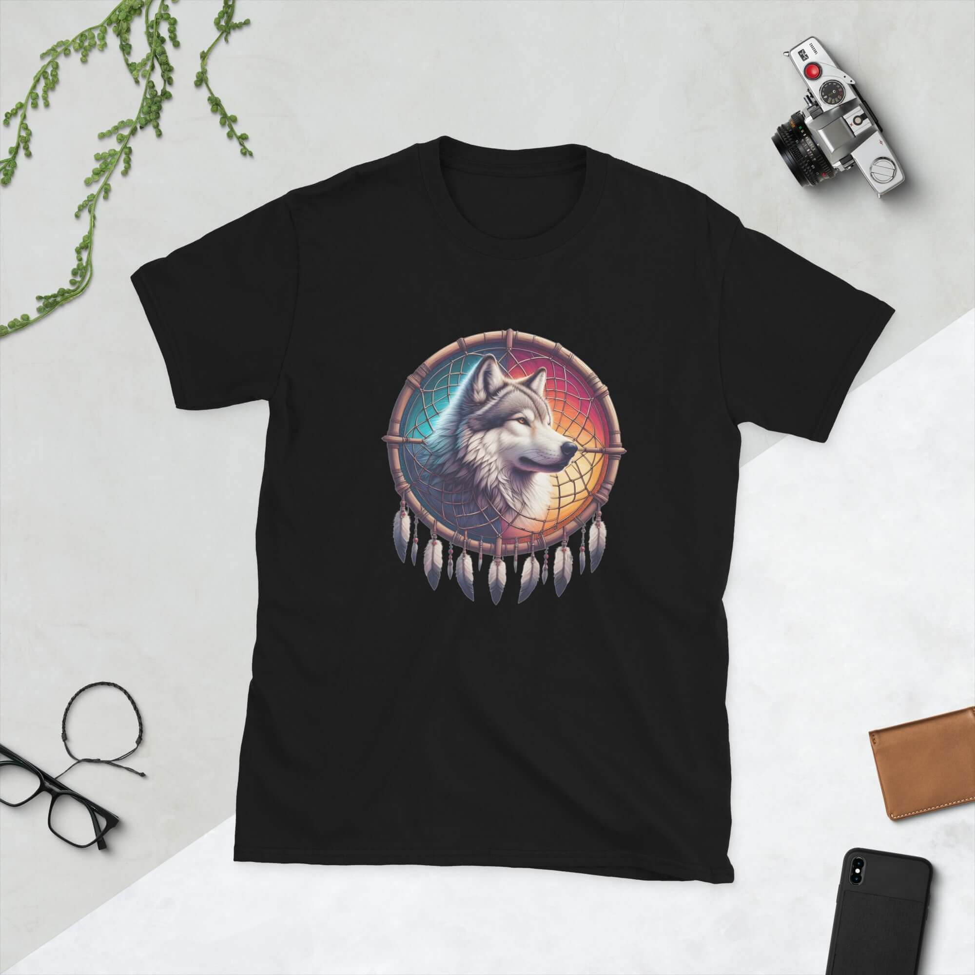 Dreamcatcher Wolf - Animal Art Apparel Short-Sleeve Unisex Mythology T-Shirt
