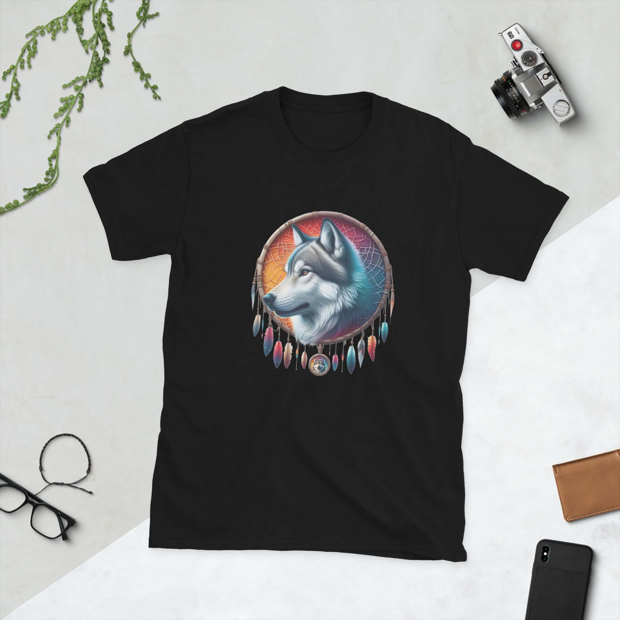 Dreamcatcher Wolf - Animal Art Apparel Short-Sleeve Unisex Mythology T-Shirt