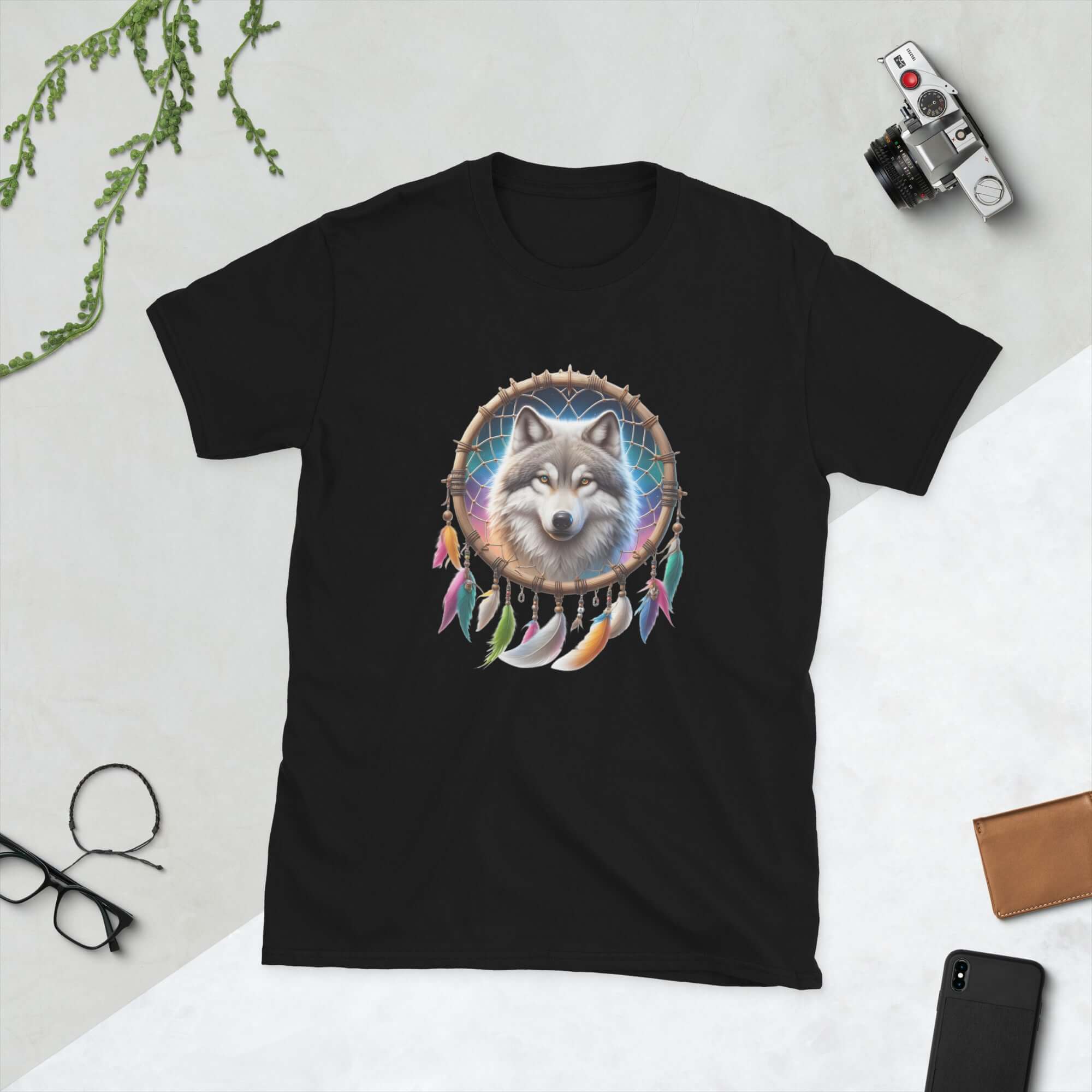 Dreamcatcher Wolf - Animal Art Apparel Short-Sleeve Unisex Mythology T-Shirt