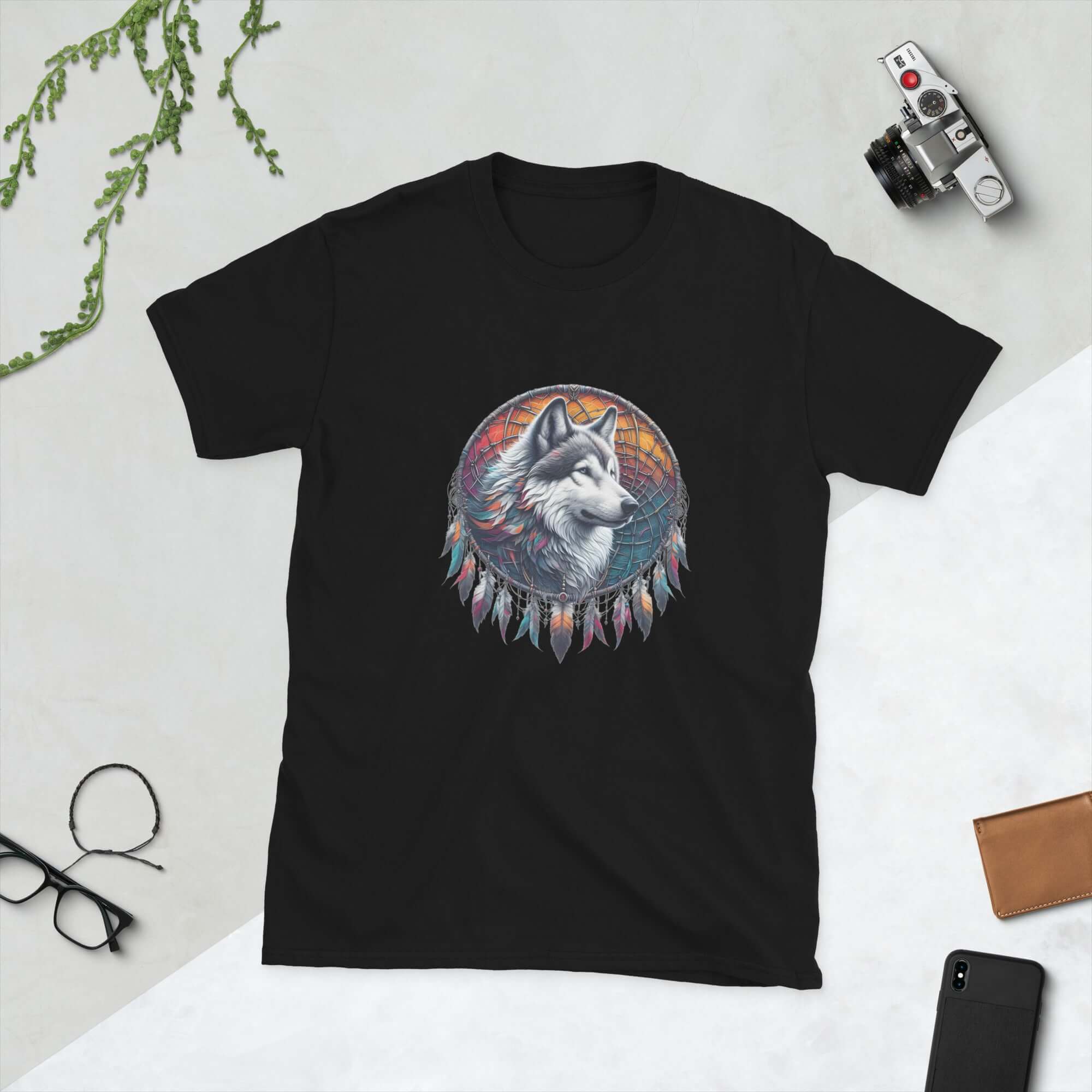Dreamcatcher Wolf - Animal Art Apparel Short-Sleeve Unisex Mythology T-Shirt