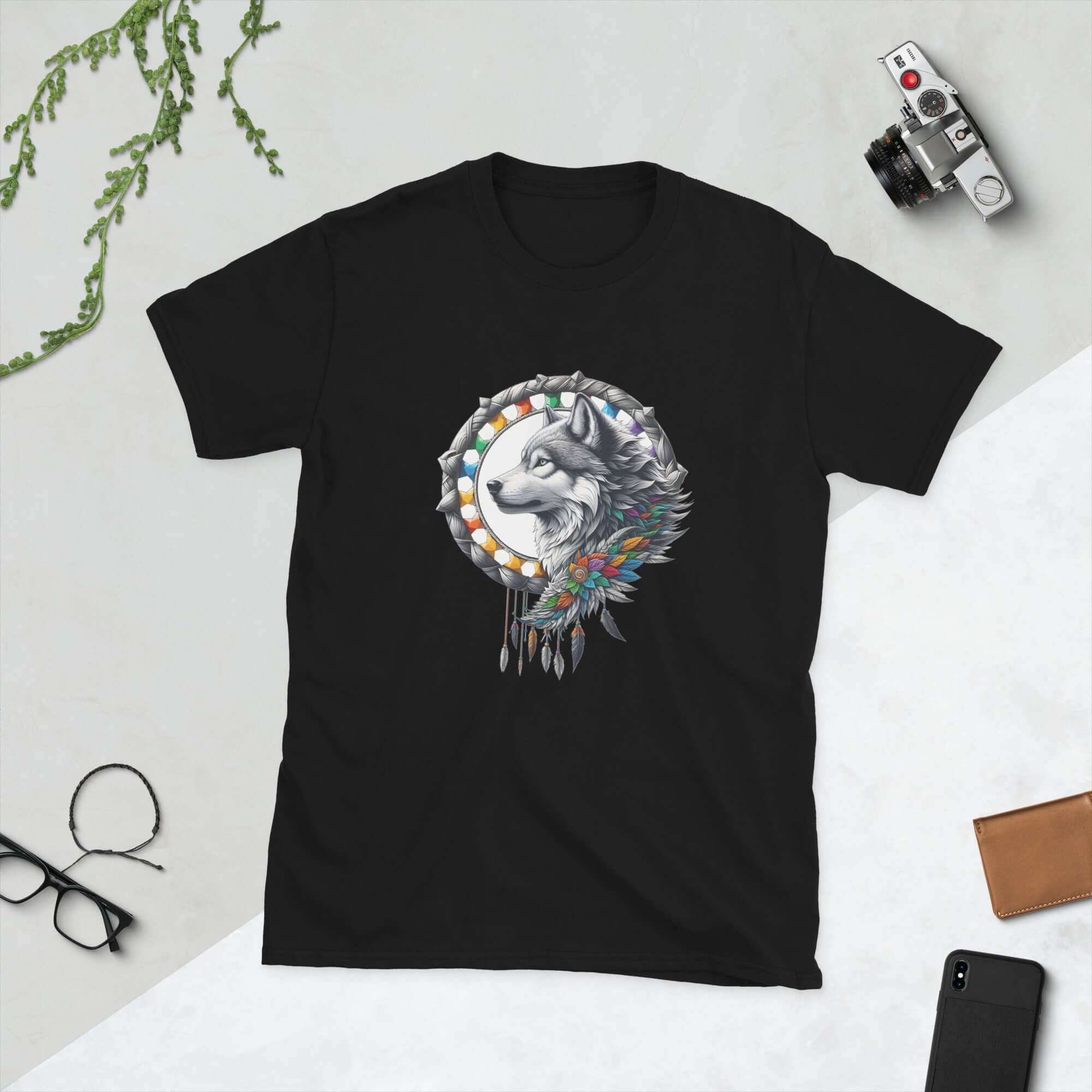 Dreamcatcher Wolf - Animal Art Apparel Short-Sleeve Unisex Mythology T-Shirt