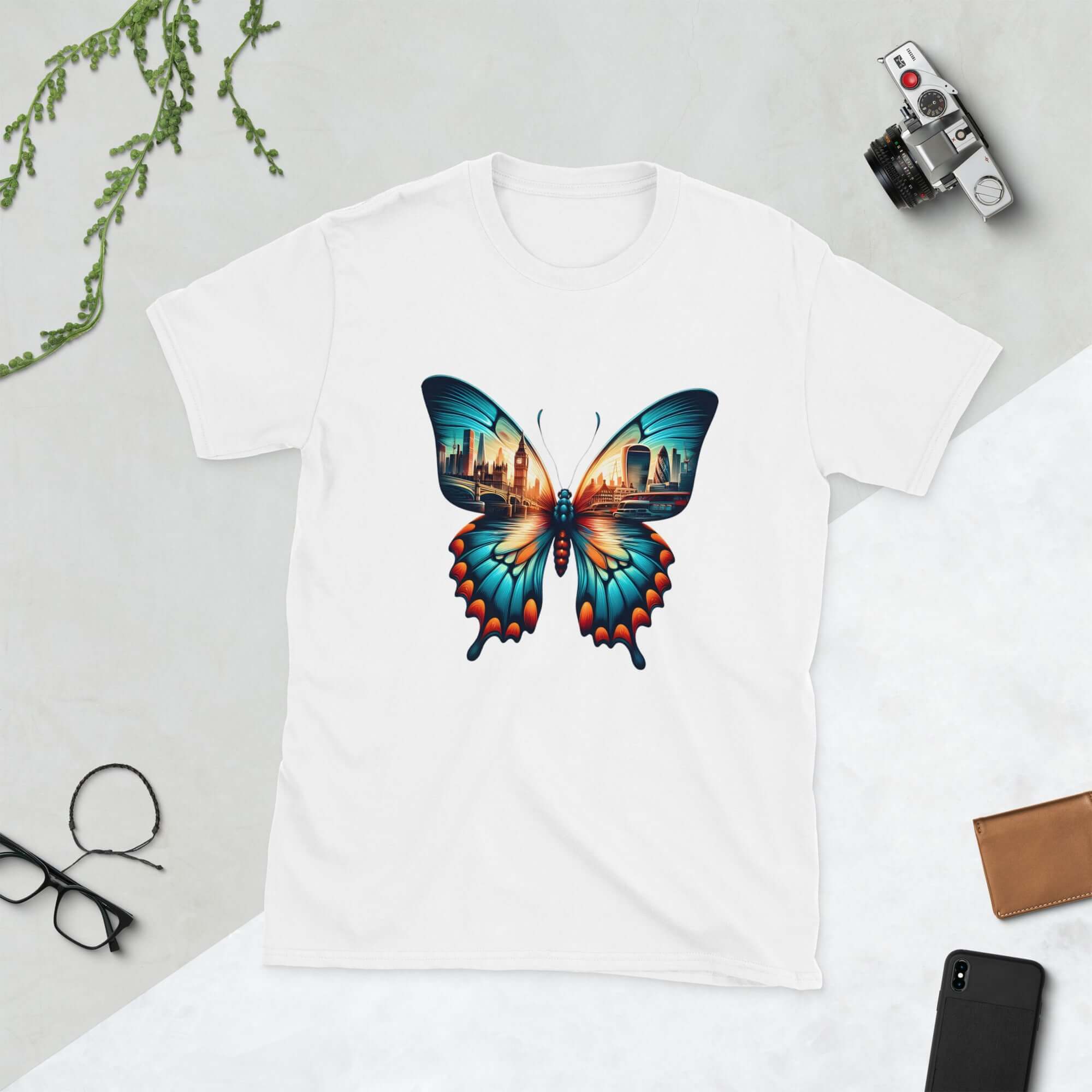London Butterfly - Cityscape Art Apparel Short-Sleeve Unisex T-Shirt