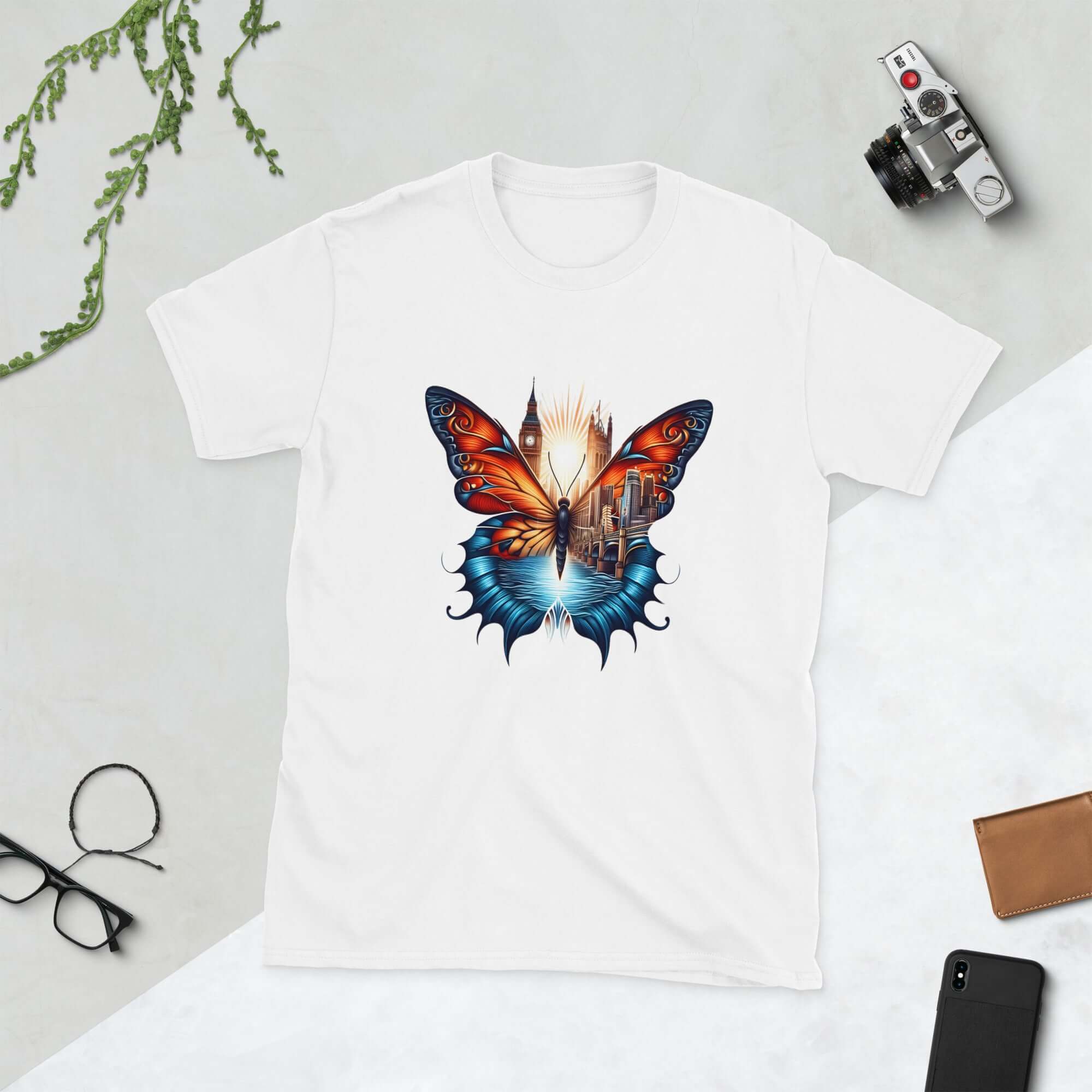 London Butterfly - Cityscape Art Apparel Short-Sleeve Unisex T-Shirt