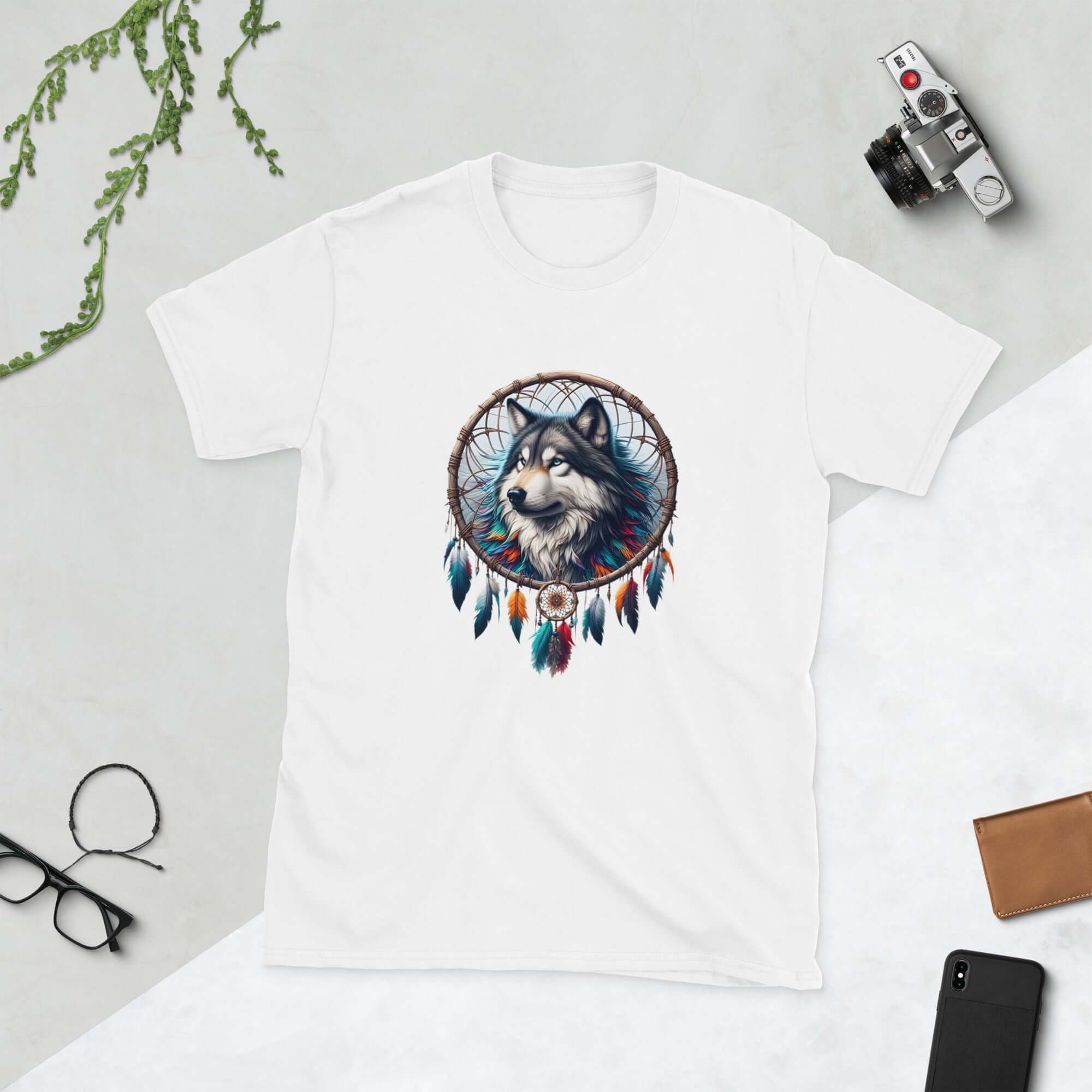 Dreamcatcher Wolf - Animal Art Apparel Short-Sleeve Unisex Mythology T-Shirt